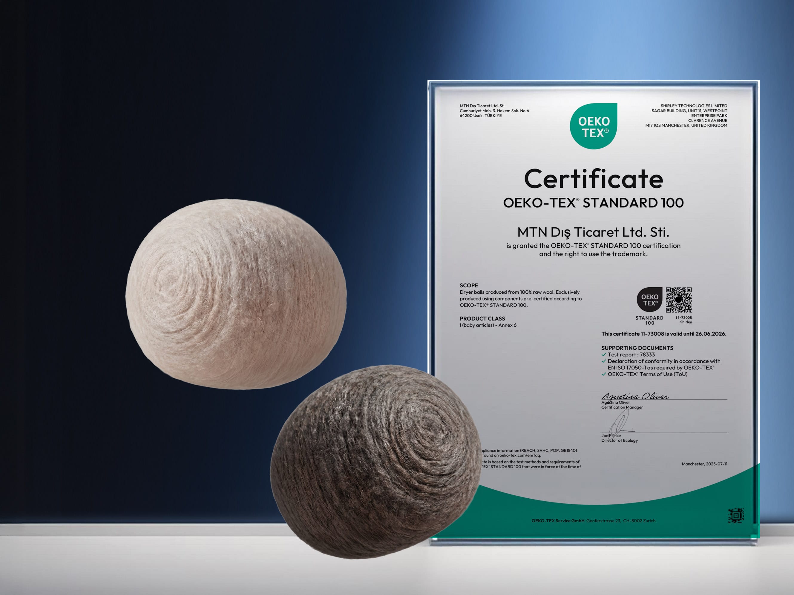OEKO-TEX Standard 100 certificate for Metsgo wool dryer balls