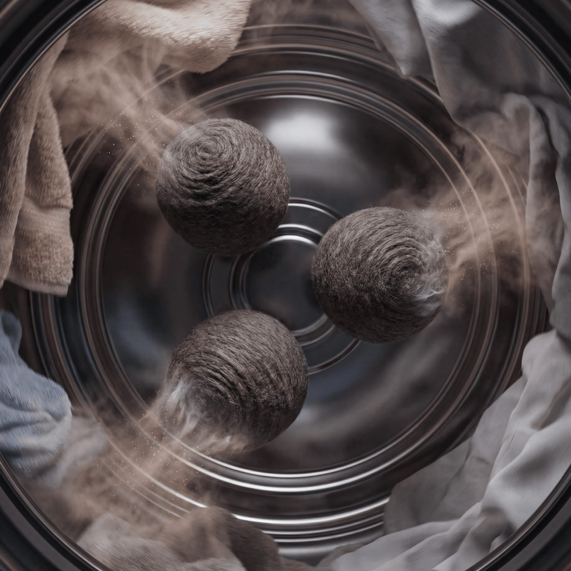 Metsgo Dark Edition wool dryer balls tumbling in dryer drum