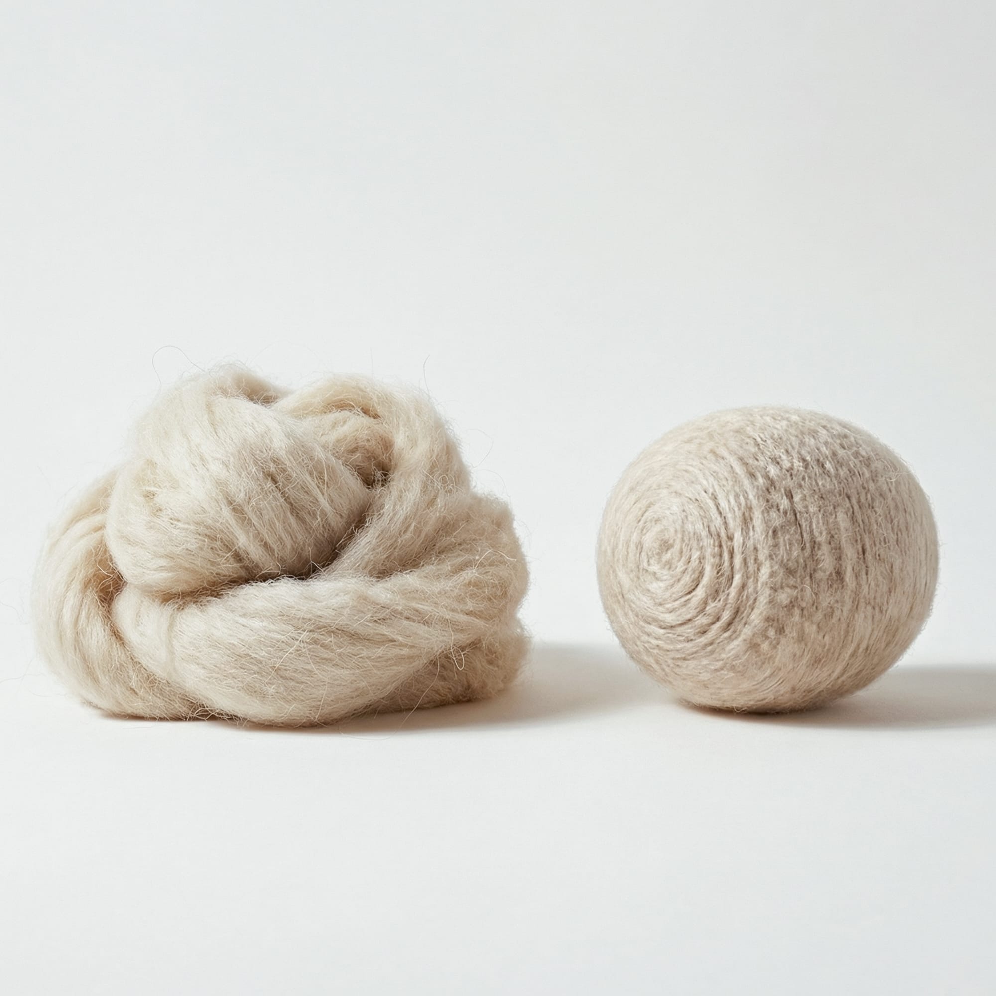Natural ecru Merino wool &mdash; raw fiber to finished dryer ball